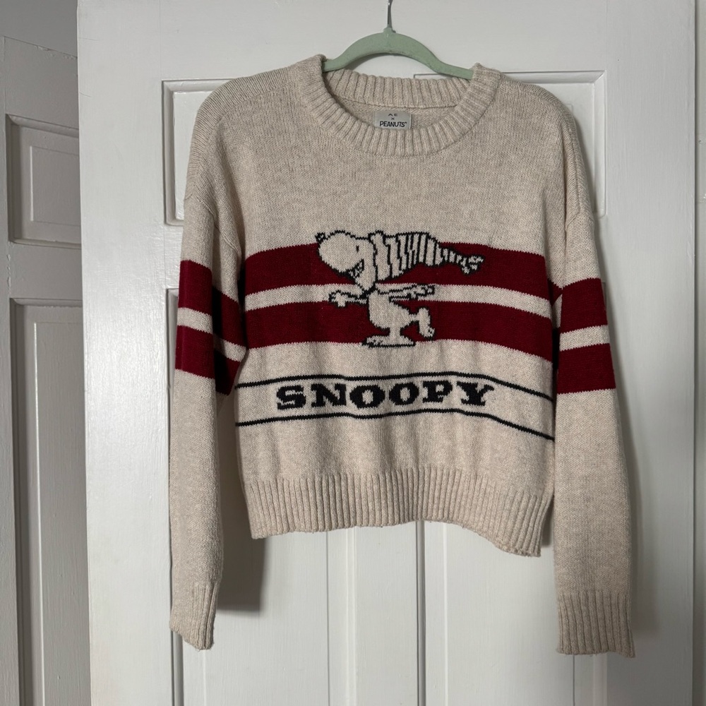 AE x Peanuts Snoopy Striped Knit Sweater - Cream & Red